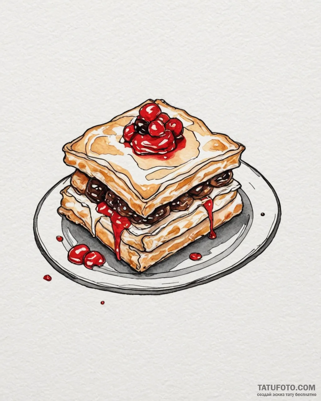 A watercolor sketch of the «strudel with crea… — эскиз тату (№1752974354_0, 20.07.2025 01:19) — Tatufoto.com
