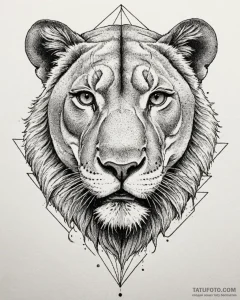 Tattoo sketch a powerful lioness face, serene... - эскиз тату (№1752974774_0, 20.07.2025 01:26) — Tatufoto.com