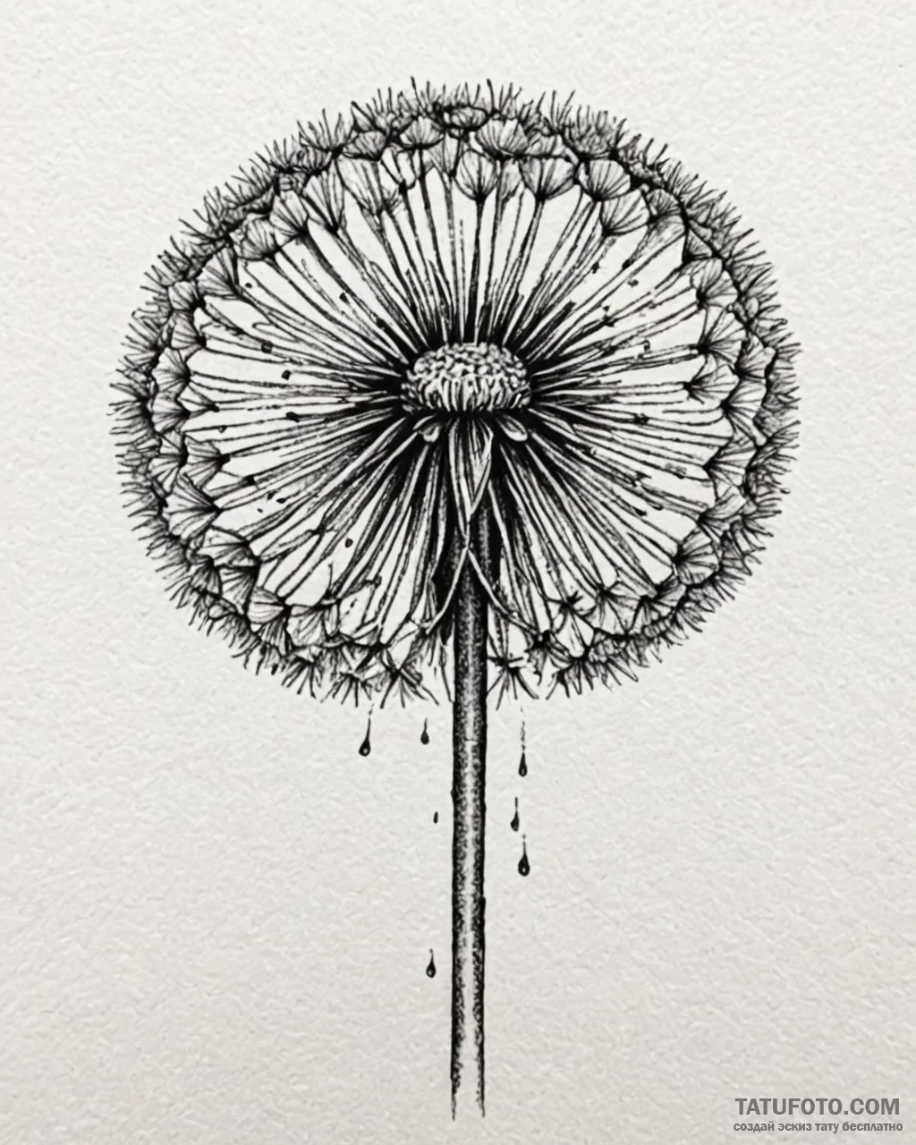 A detailed macro shot of a dandelion seed hea… — эскиз тату (№1752975112_0, 20.07.2025 01:31) — Tatufoto.com