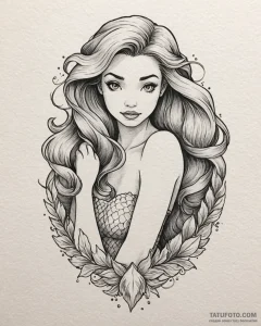 A watercolor sketch of ariel from the little... - эскиз тату (№1752975197_0, 20.07.2025 01:33) — Tatufoto.com