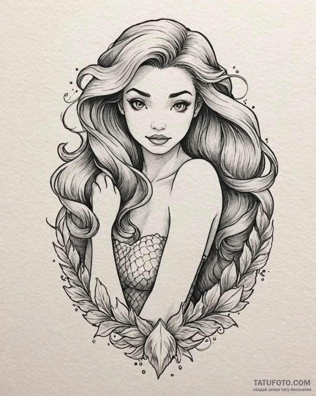 A watercolor sketch of ariel from the little… — эскиз тату (№1752975197_0, 20.07.2025 01:33) — Tatufoto.com