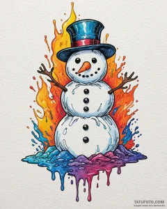 A close-up of a melting snowman., concept art... - эскиз тату (№1752976214_0, 20.07.2025 01:50) — Tatufoto.com