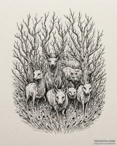 A graphic novel panel of the hedge animals fr... - эскиз тату (№1752976317_0, 20.07.2025 01:51) — Tatufoto.com
