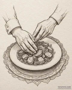 Close-up shot of a chef's hands carefully gar... - эскиз тату (№1752976401_0, 20.07.2025 01:53) — Tatufoto.com