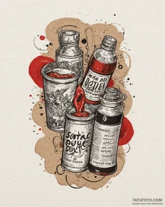 Tattoo sketch 'sushi roll' on one, 'soy sauce... - эскиз тату (№1752976965_0, 20.07.2025 02:02) — Tatufoto.com