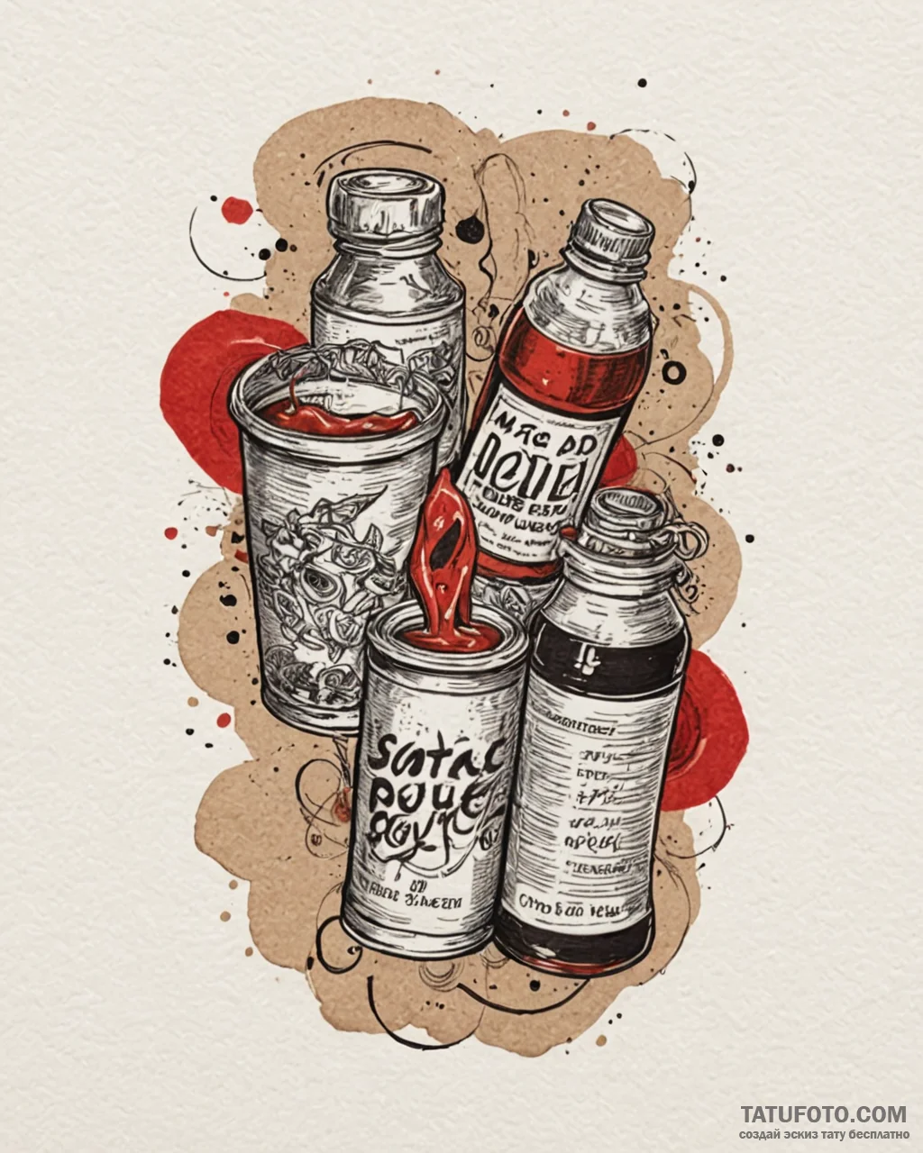Tattoo sketch 'sushi roll' on one, 'soy sauce... - эскиз тату (№1752976965_0, 20.07.2025 02:02) — Tatufoto.com