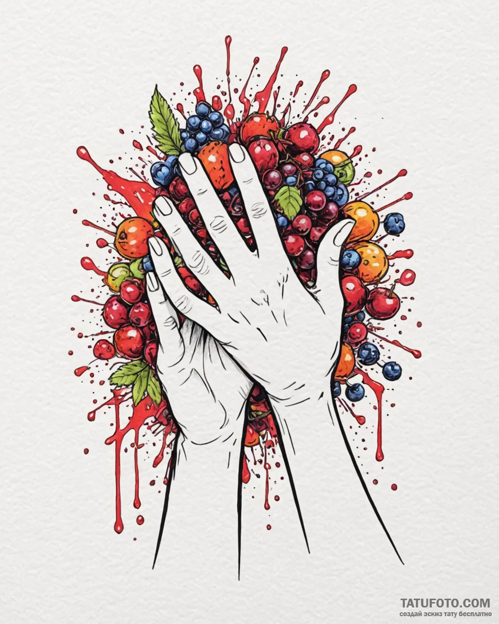 A person's hands, stained with berry juice af... - эскиз тату (№1752977305_0, 20.07.2025 02:08) — Tatufoto.com