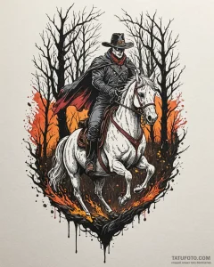 A trash polka tattoo of the headless horseman... - эскиз тату (№1752977389_0, 20.07.2025 02:09) — Tatufoto.com