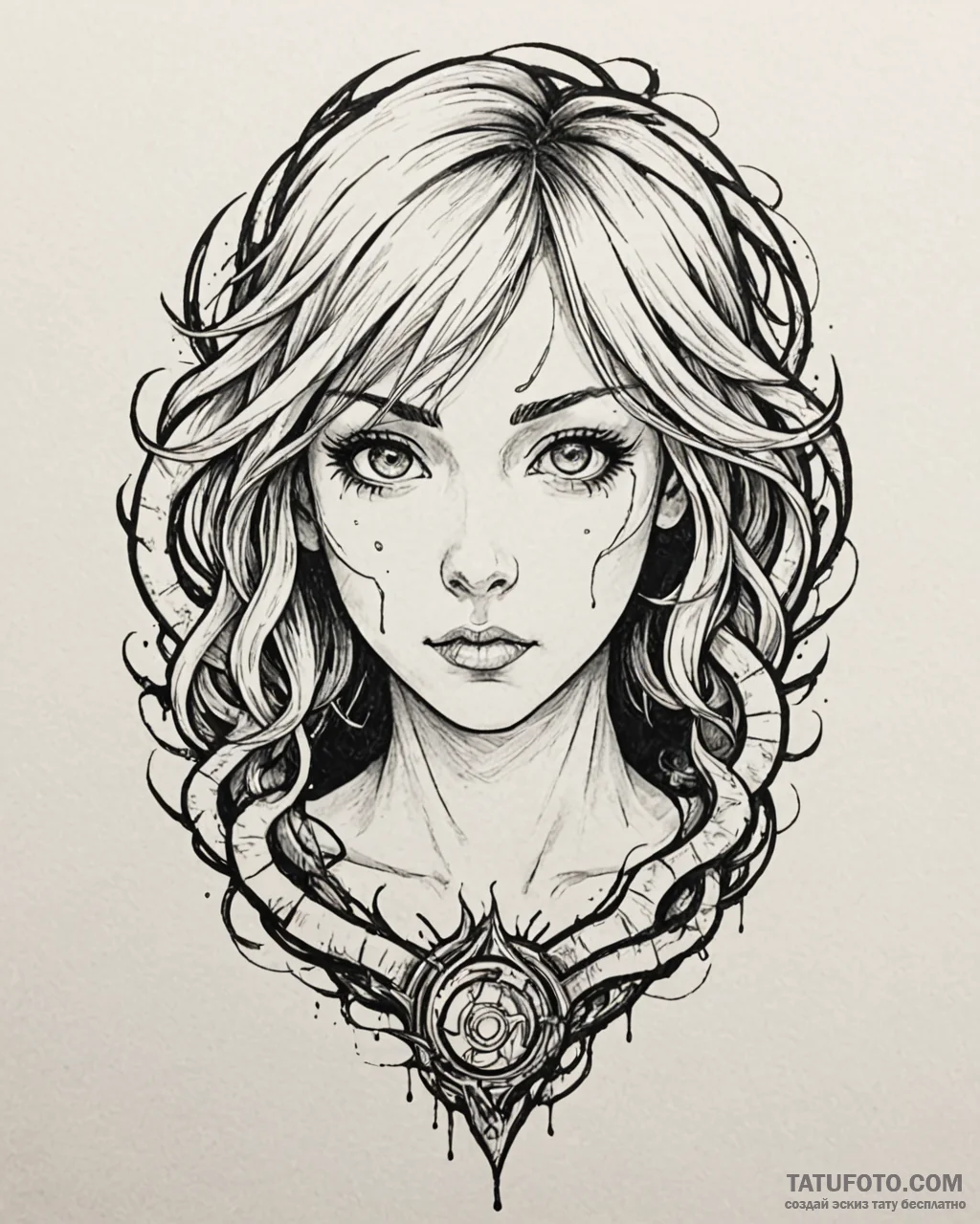 A sketch of makima from chainsaw man, with he... - эскиз тату (№1752978148_0, 20.07.2025 02:22) — Tatufoto.com