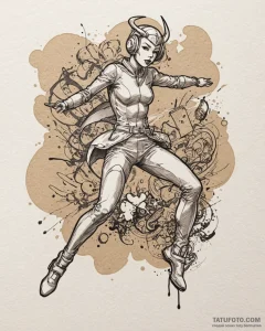 A sketch of trinity in her iconic latex suit,... - эскиз тату (№1752978232_0, 20.07.2025 02:23) — Tatufoto.com