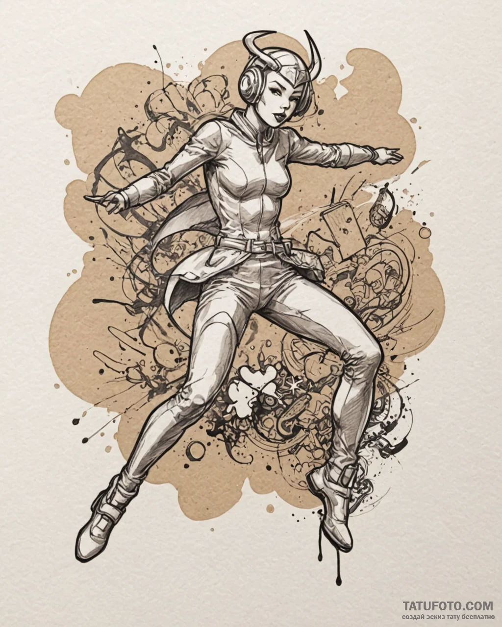 A sketch of trinity in her iconic latex suit,... - эскиз тату (№1752978232_0, 20.07.2025 02:23) — Tatufoto.com