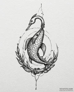 Tattoo design a minimalist fish hook and a fi... - эскиз тату (№1752978317_0, 20.07.2025 02:25) — Tatufoto.com