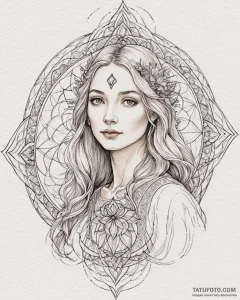 A watercolor portrait of galadriel, surrounde... - эскиз тату (№1752979494_0, 20.07.2025 02:44) — Tatufoto.com