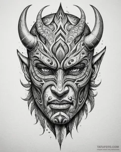 Tattoo sketch a powerful tribal mask with a f... - эскиз тату (№1752980001_0, 20.07.2025 02:53) — Tatufoto.com