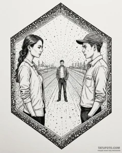 A graphic novel panel of the final standoff i... - эскиз тату (№1752980591_0, 20.07.2025 03:03) — Tatufoto.com