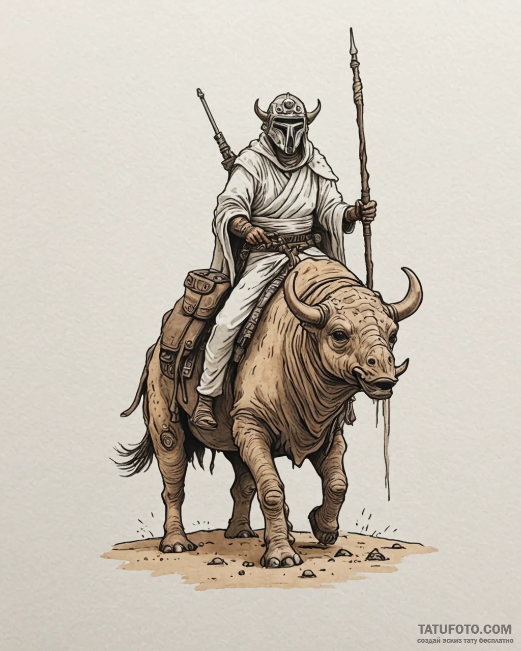A sketch of a tusken raider (sand person) on… — эскиз тату (№1752980675_0, 20.07.2025 03:04) — Tatufoto.com