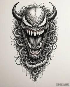 A trash polka portrait of venom, with his lon... - эскиз тату (№1752980759_0, 20.07.2025 03:05) — Tatufoto.com