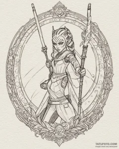 Linework tattoo of ahsoka tano with her two l... - эскиз тату (№1752981603_0, 20.07.2025 03:20) — Tatufoto.com