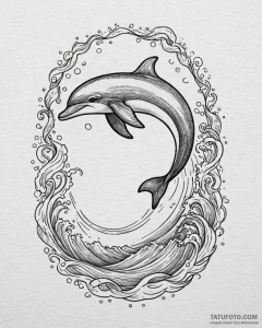 Tattoo design a graceful dolphin, leaping fro... - эскиз тату (№1752981688_0, 20.07.2025 03:21) — Tatufoto.com