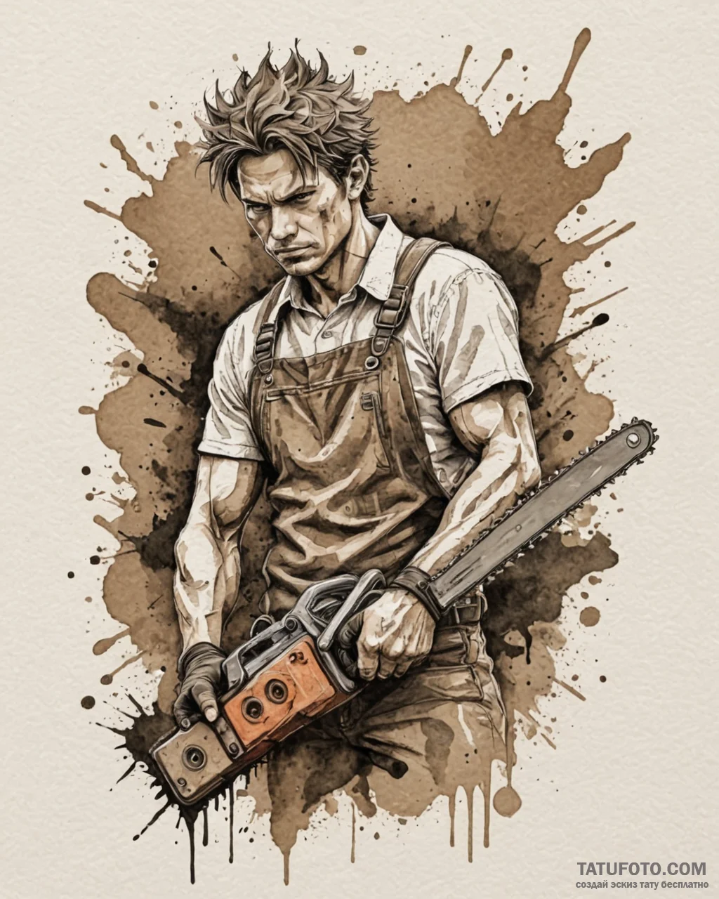 A neo-traditional portrait of chainsaw man, i... - эскиз тату (№1752981856_0, 20.07.2025 03:24) — Tatufoto.com