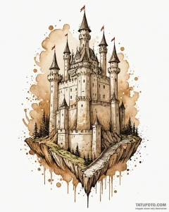 Tattoo design a stylized fortress or citadel,... - эскиз тату (№1752982617_0, 20.07.2025 03:36) — Tatufoto.com