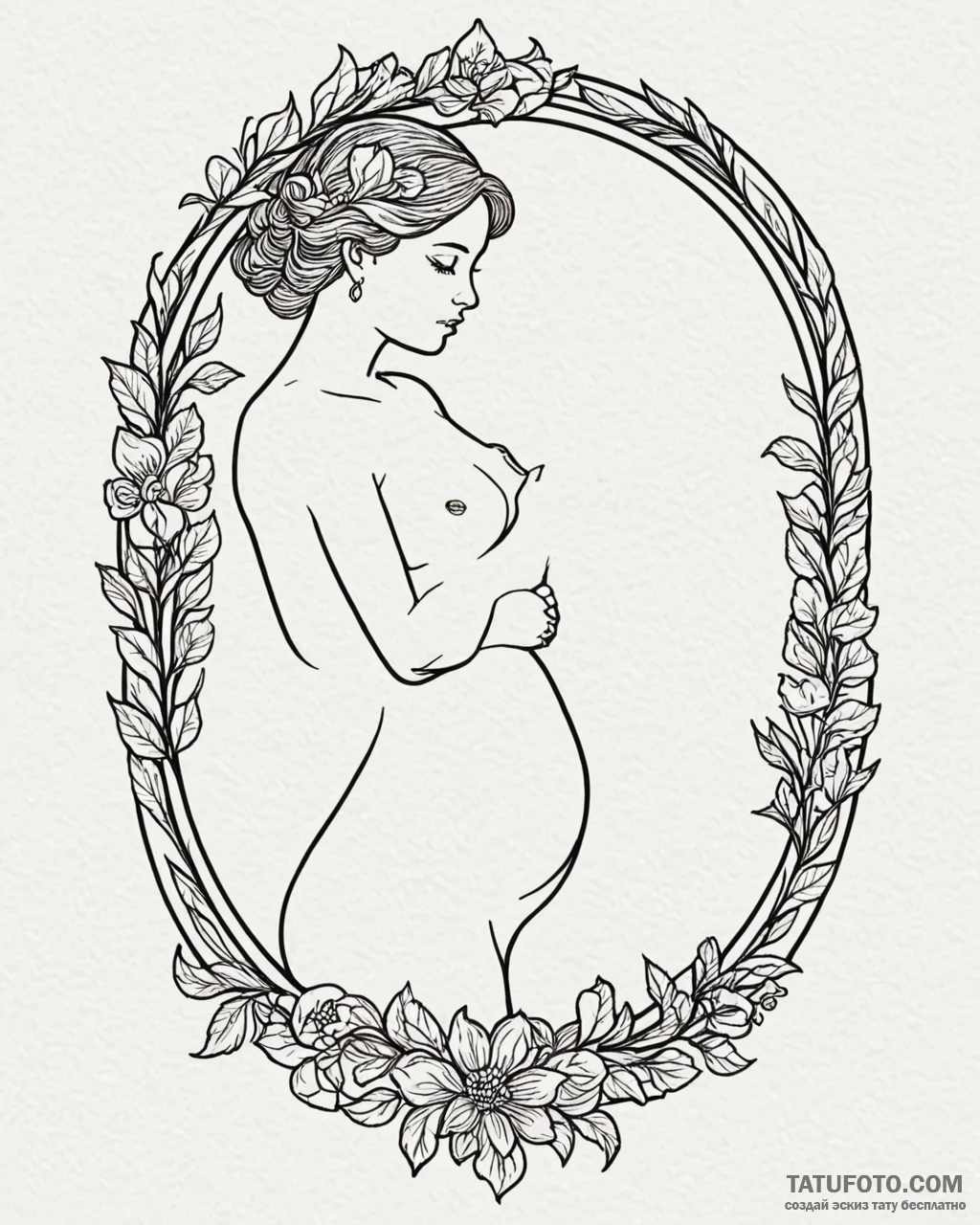 A powerful linework tattoo of a pregnant woma... - эскиз тату (№1752982701_0, 20.07.2025 03:38) — Tatufoto.com