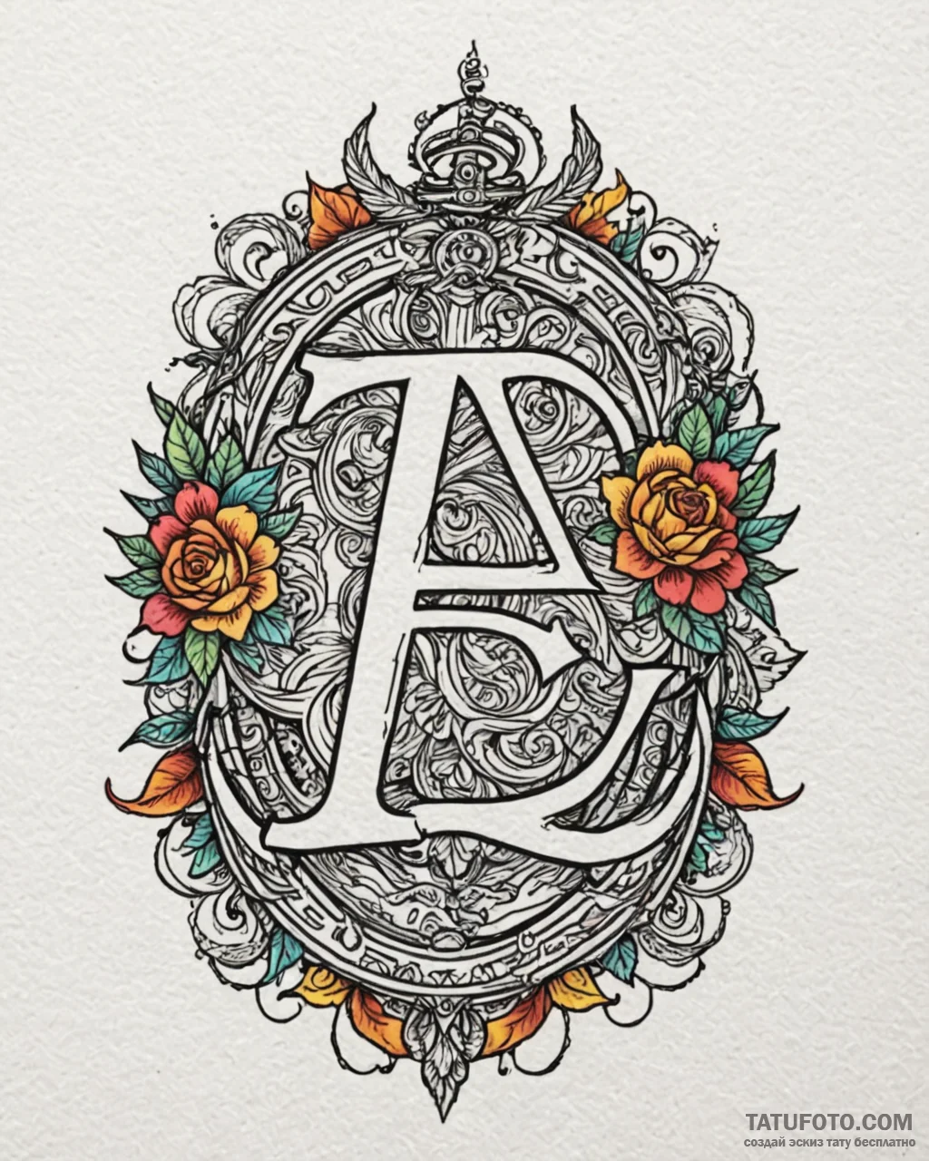 Tattoo sketch a hidden initial in a pattern.,… — эскиз тату (№1752983376_0, 20.07.2025 03:49) — Tatufoto.com