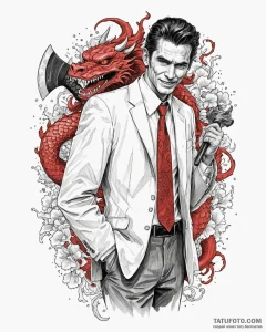 A neo-traditional portrait of patrick bateman... - эскиз тату (№1752983797_0, 20.07.2025 03:56) — Tatufoto.com