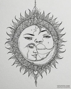 Tattoo sketch a stylized sun and moon intertw... - эскиз тату (№1752985234_0, 20.07.2025 04:20) — Tatufoto.com