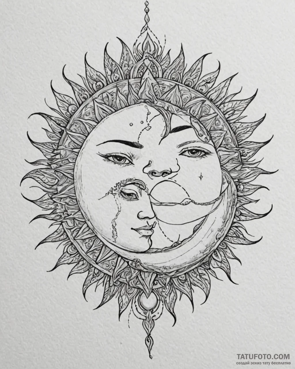 Tattoo sketch a stylized sun and moon intertw… — эскиз тату (№1752985234_0, 20.07.2025 04:20) — Tatufoto.com