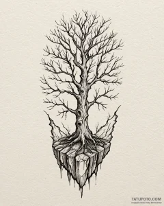 Tattoo sketch a single, strong tree growing o... - эскиз тату (№1752985402_0, 20.07.2025 04:23) — Tatufoto.com