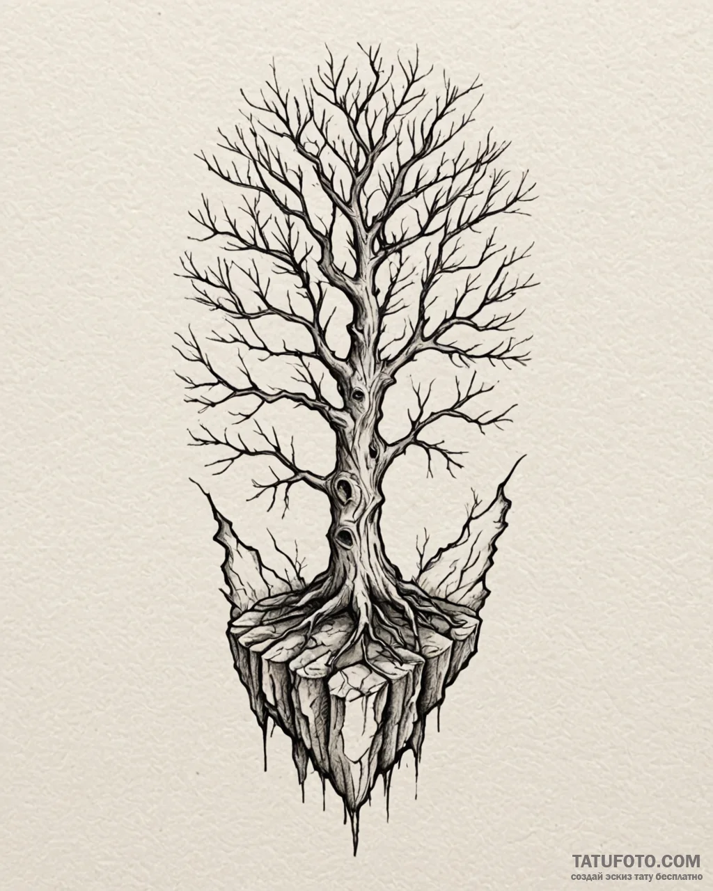 Tattoo sketch a single, strong tree growing o... - эскиз тату (№1752985402_0, 20.07.2025 04:23) — Tatufoto.com