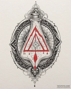 Tattoo sketch a potion bottle labeled "mana"... - эскиз тату (№1752985486_0, 20.07.2025 04:24) — Tatufoto.com