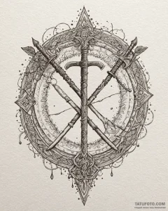 A dotwork mandala incorporating the symbols o... - эскиз тату (№1752985823_0, 20.07.2025 04:30) — Tatufoto.com