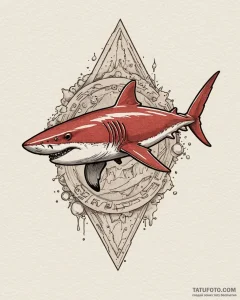 A neo-traditional tattoo of the red shark con... - эскиз тату (№1752986500_0, 20.07.2025 04:41) — Tatufoto.com