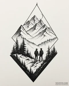 Tattoo sketch a silhouette of two people on a... - эскиз тату (№1752986585_0, 20.07.2025 04:43) — Tatufoto.com