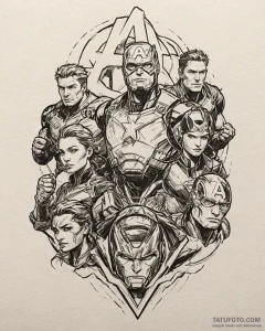 The avengers (core team), ink illustration fo... - эскиз тату (№1752986669_0, 20.07.2025 04:44) — Tatufoto.com