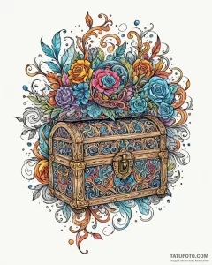Tattoo sketch a stylized "epic loot" chest ov... - эскиз тату (№1752986922_0, 20.07.2025 04:48) — Tatufoto.com