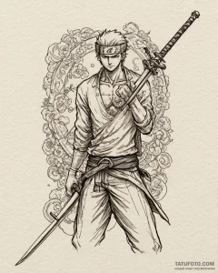 A sketch of roronoa zoro from one piece, with... - эскиз тату (№1752987260_0, 20.07.2025 04:54) — Tatufoto.com