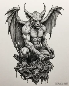 Tattoo sketch a strong, stoic gargoyle statue... - эскиз тату (№1752987849_0, 20.07.2025 05:04) — Tatufoto.com