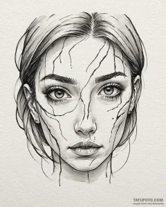Tattoo sketch a close-up of a scarred face, e... - эскиз тату (№1752988776_0, 20.07.2025 05:19) — Tatufoto.com