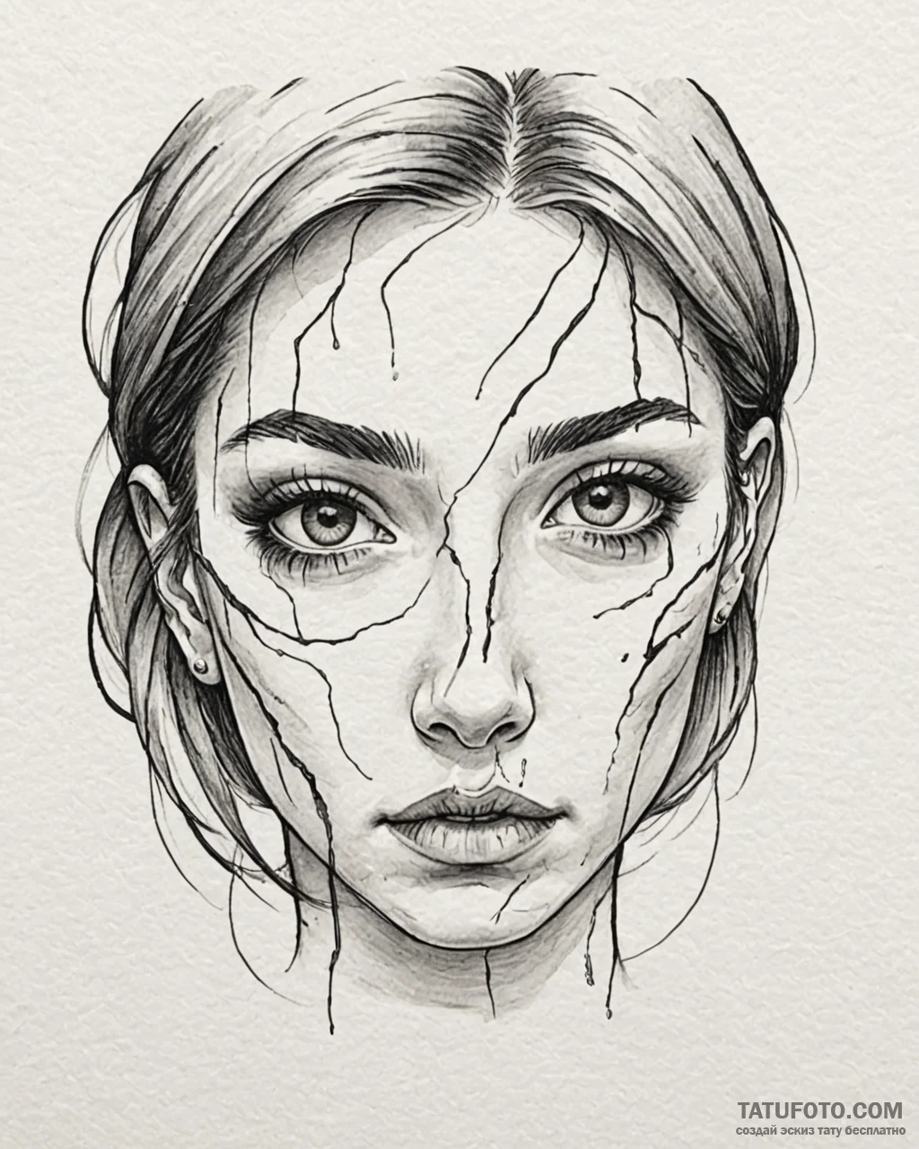 Tattoo sketch a close-up of a scarred face, e… — эскиз тату (№1752988776_0, 20.07.2025 05:19) — Tatufoto.com