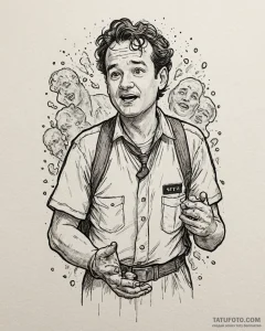 A graphic novel panel of bill murray as dr. p... - эскиз тату (№1752988861_0, 20.07.2025 05:21) — Tatufoto.com