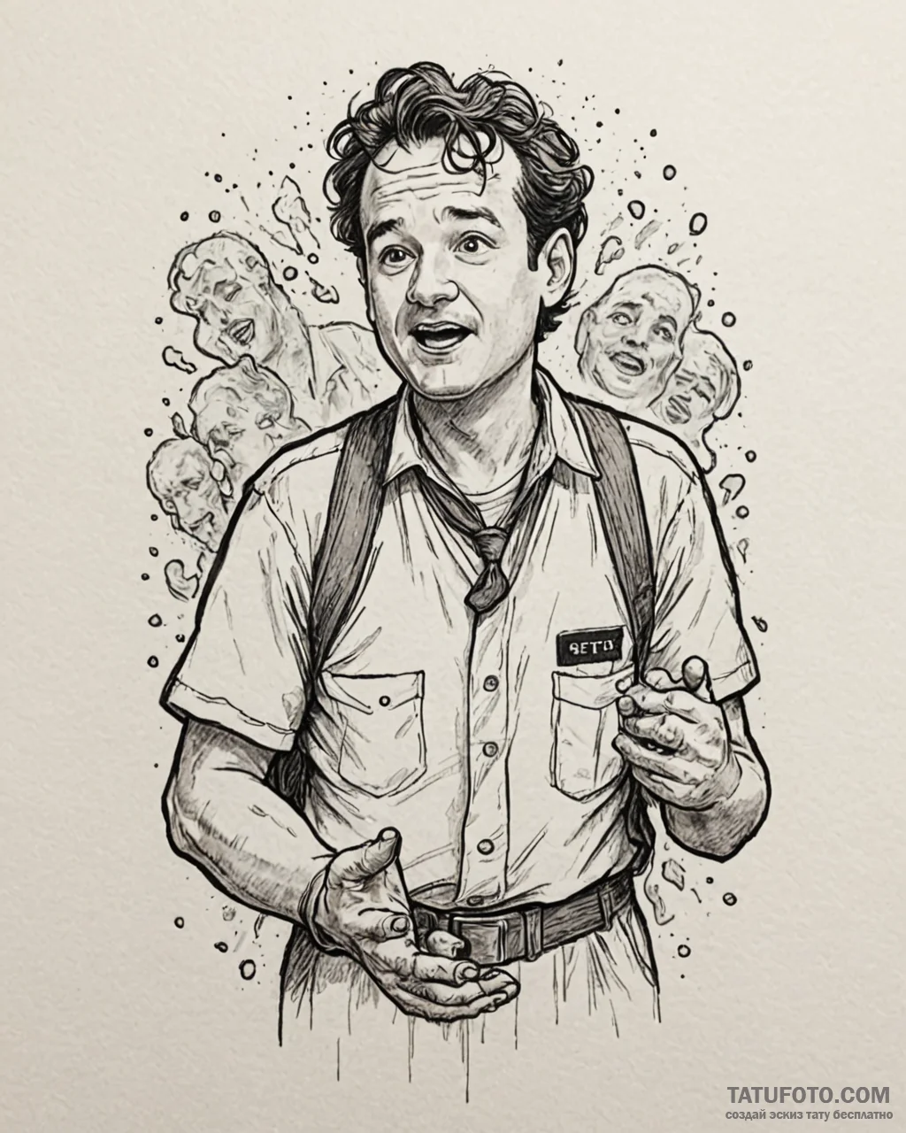 A graphic novel panel of bill murray as dr. p… — эскиз тату (№1752988861_0, 20.07.2025 05:21) — Tatufoto.com