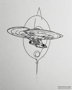 A linework tattoo of the starship enterprise,... - эскиз тату (№1752989452_0, 20.07.2025 05:30) — Tatufoto.com