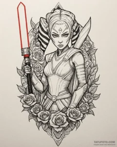 36. linework tattoo of ahsoka tano with her t... - эскиз тату (№1752990720_0, 20.07.2025 05:52) — Tatufoto.com
