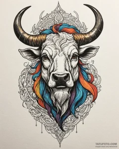 Minotaur, artistic tattoo sketch, on a clean... - эскиз тату (№1752990974_0, 20.07.2025 05:56) — Tatufoto.com