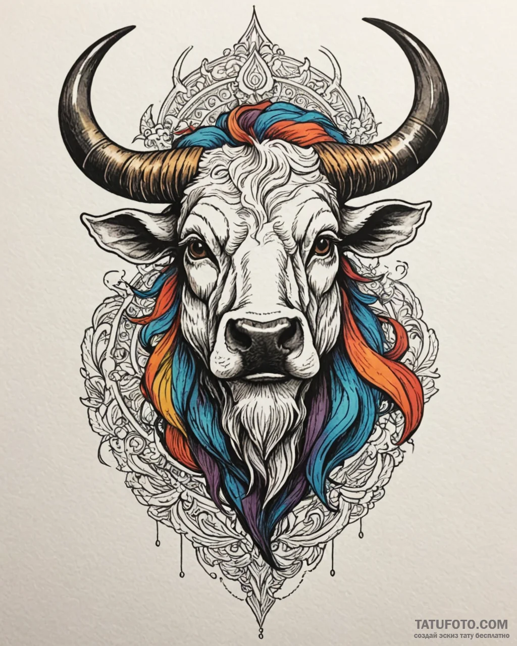 Minotaur, artistic tattoo sketch, on a clean... - эскиз тату (№1752990974_0, 20.07.2025 05:56) — Tatufoto.com