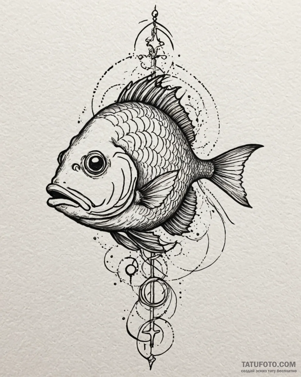 Fish, tattoo line art, on a clean white paper... - эскиз тату (№1752991228_0, 20.07.2025 06:00) — Tatufoto.com