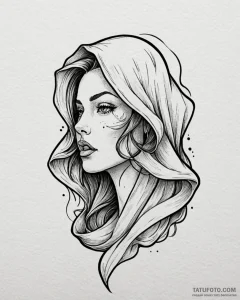 Tattoo sketch a whisper-thin veil blowing in... - эскиз тату (№1752991820_0, 20.07.2025 06:10) — Tatufoto.com